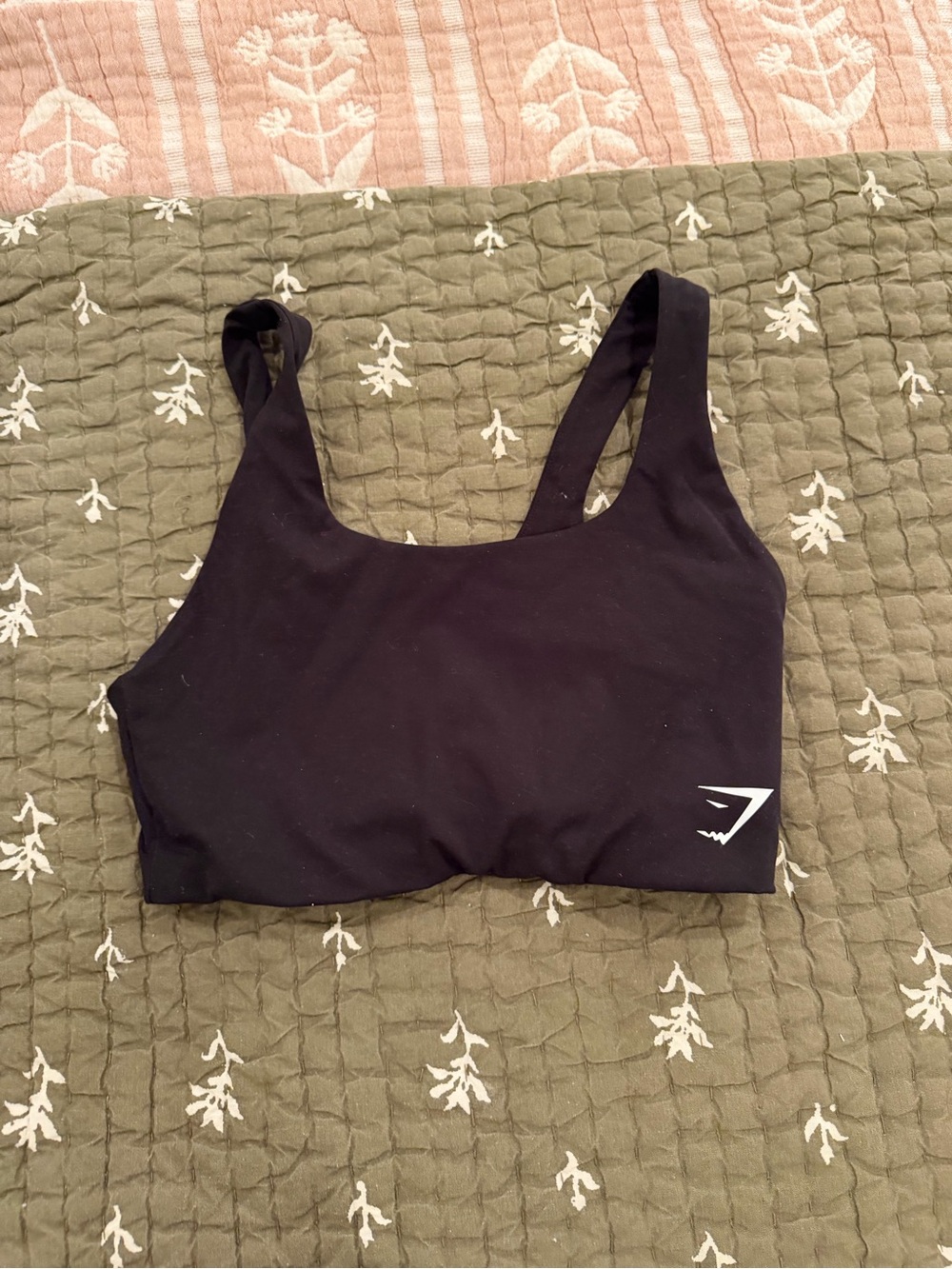 Gymshark Black Scoop-Front Sports Bra with White Logo